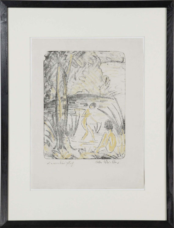 Otto Mueller - Sitzende und Badende mit Baum - Rahmenbild