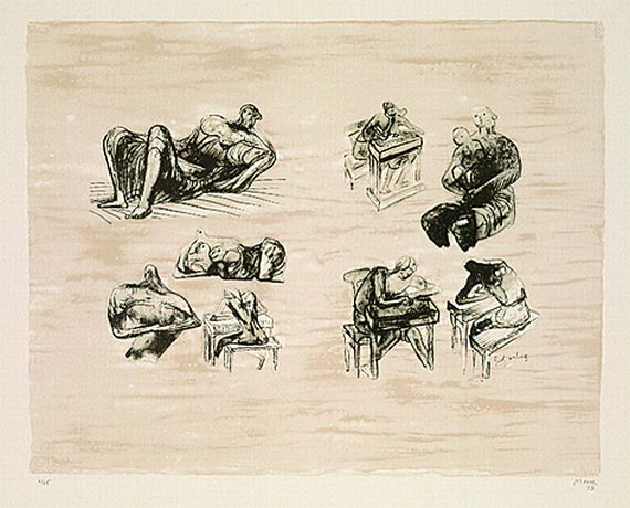 Henry Moore - Eight Sculptural Ideas. Girl writing (Sketchbook Page)