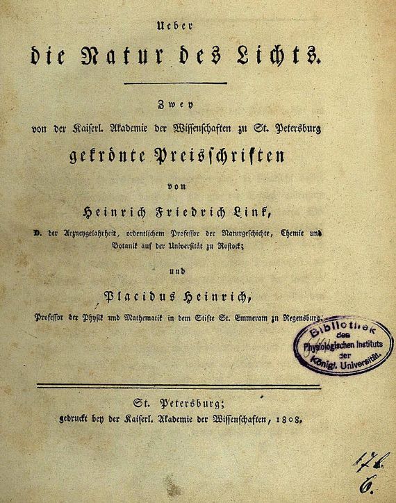 Heinrich Friedrich Link - Ueber die Natur des Lichts. 1808.