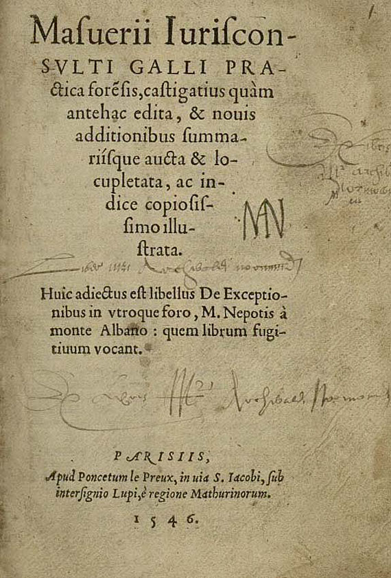 Masuerius, J. - Iurisconsulti galli. 1546.
