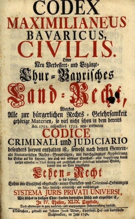 Kreittmayr, W. X. A. von - Codex Maximilianeus Bavaricus civilis. 1756