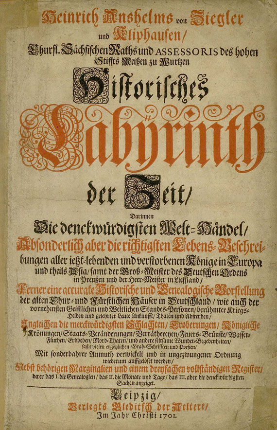 Heinrich Anshelms von Ziegler und Kliphausen - Historisches Labyrinth, 1701.