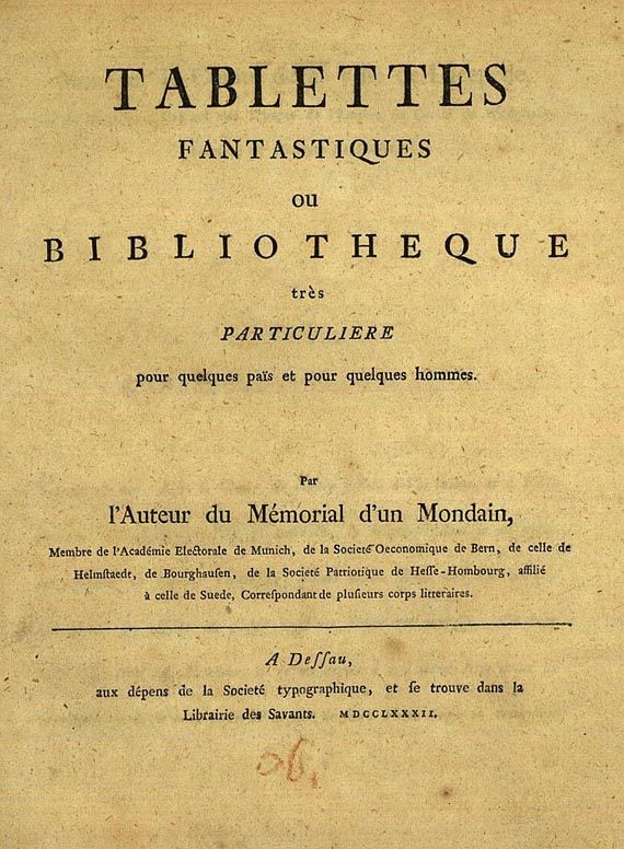 Joseph Maximilian von Lamberg - Tablettes fantastiques. 1782.
