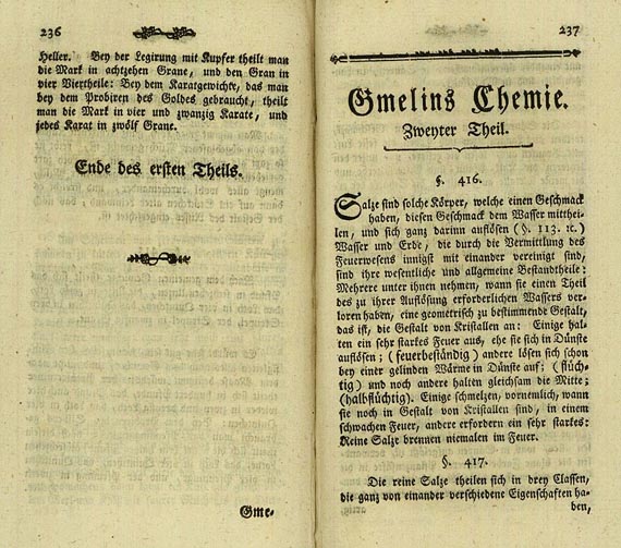 Johann Friedrich Gmelin - Einleitung in die Chemie und Mineralogie. 1780. 2 Bde.