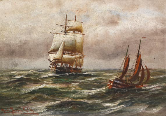Alfred Serenius Jensen - Dreimaster mit Lotsenboot in der Elbmündung