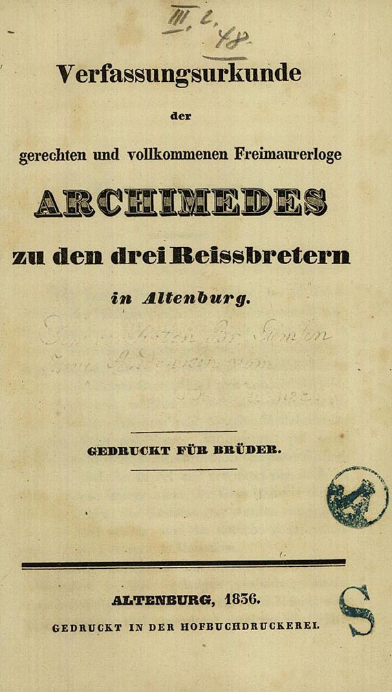  Freimaurer - Verfassungsurkunde. 1836