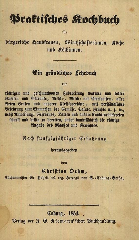 Christian Oehm - Praktisches Kochbuch. 1854
