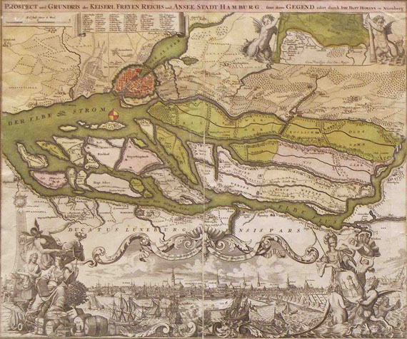  Hamburg - 1 Bl. Prospect und Grundris ... Hamburg. J. B. Homann, um 1720