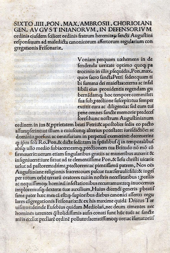 Ambrosius Massari de Cora - Defensorium ordinis Hermitarum. 1481.