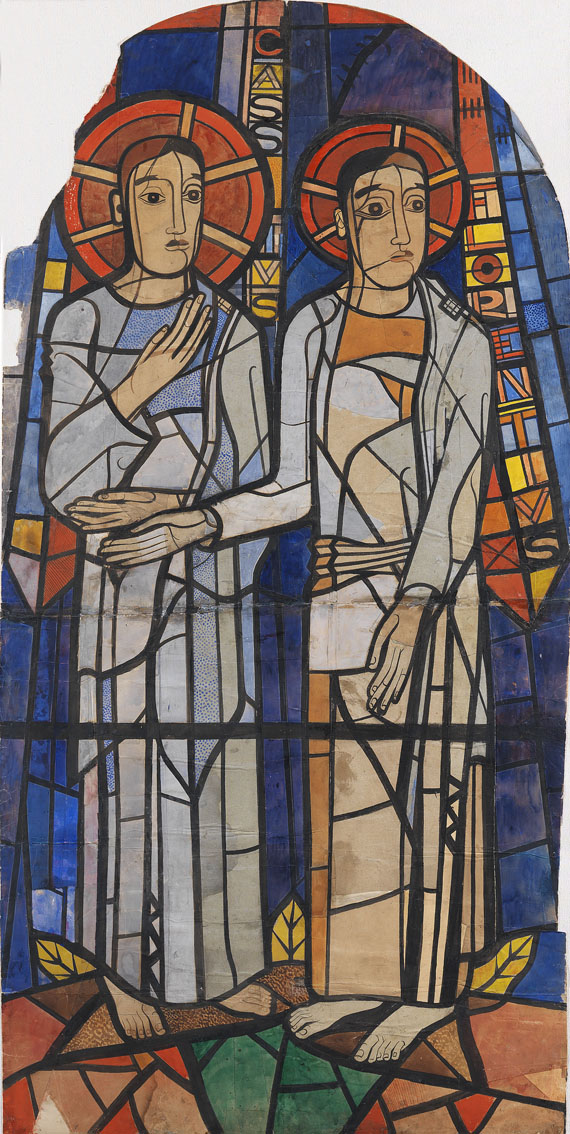 Heinrich Campendonk - Cassius und Florentius. Original-Ausführungskarton für das Glasfenster in der Krypta des Bonner Münsters