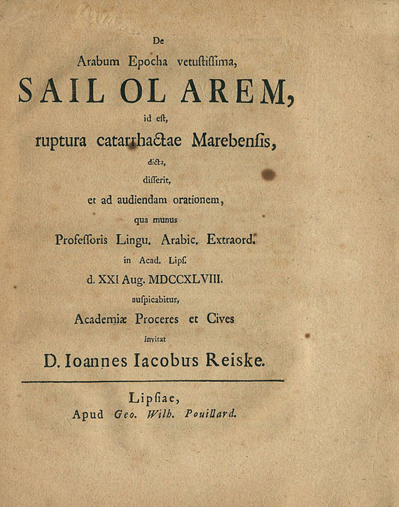 Reiske, J. J. - De Arabum epocha. 1748