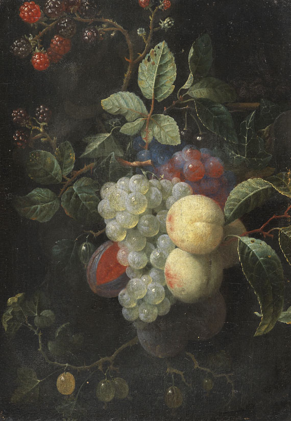 Joris van Son - 2 Pendants: Weintrauben mit Pfirsichen, Pflaumen und Brombeeren