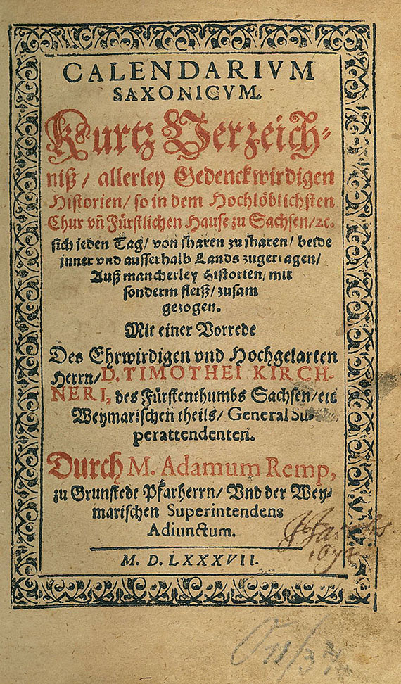 Adam Remp - Calendarium saxonicum. 1587.