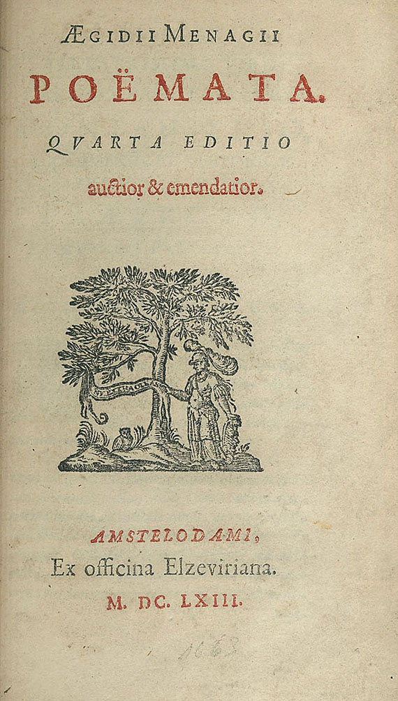 Gilles Ménage - Poemata. Amsterdam, Elzevier 1663.