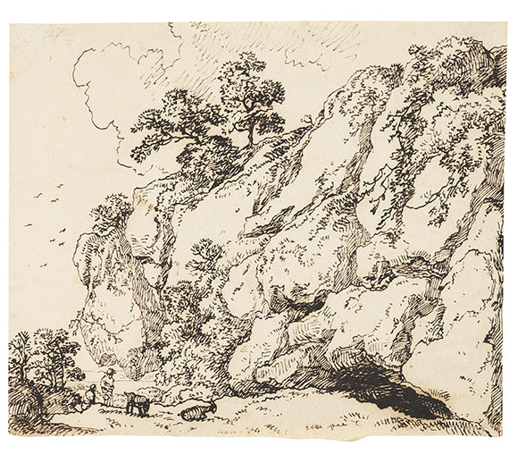 Gottlob Friedrich Steinkopf - Kleine felsige Landschaft mit Ziegenhirten
