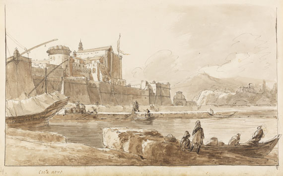 Ignace Duvivier - Blick auf das Castel Nuovo (genannt Maschio Angioino) in Neapel