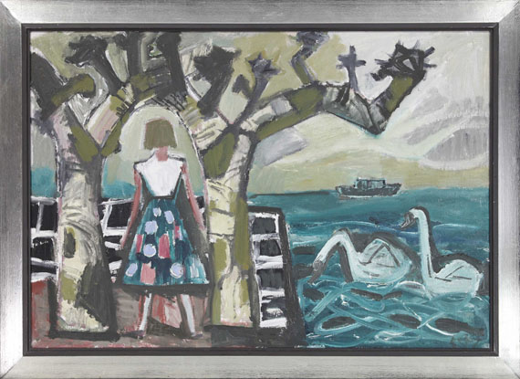 Otto Dix - Mädchen mit Platanen und zwei Schwänen am See - Rahmenbild