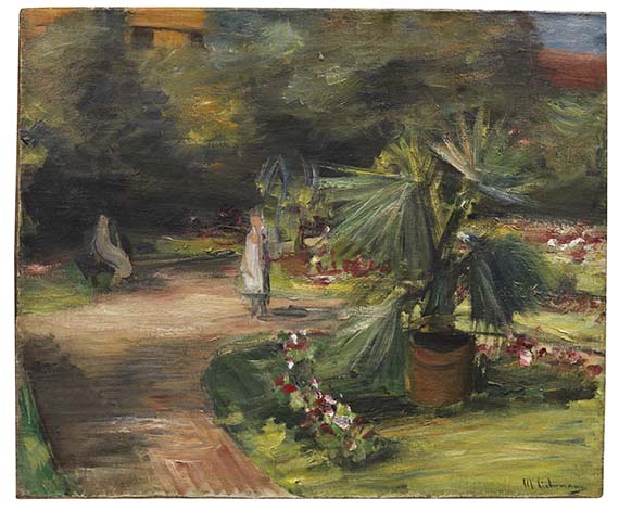 Liebermann - Garten mit Palme und zwei weiblichen Figuren