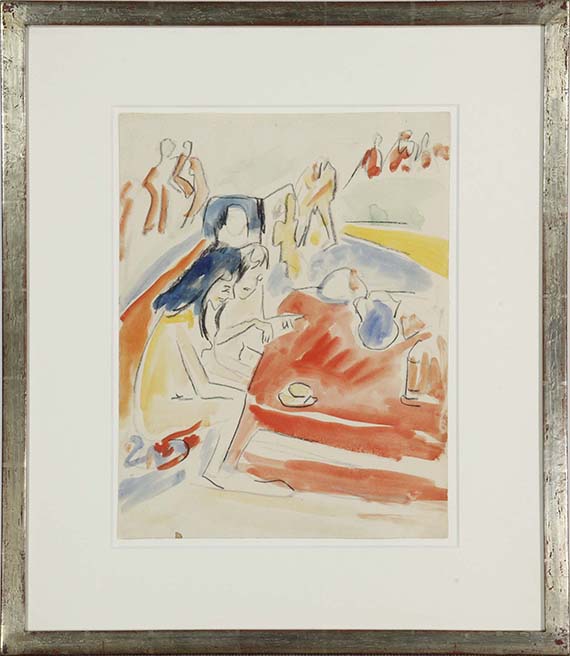 Ernst Ludwig Kirchner - Zwei am Tisch sitzende Mädchen - Rahmenbild