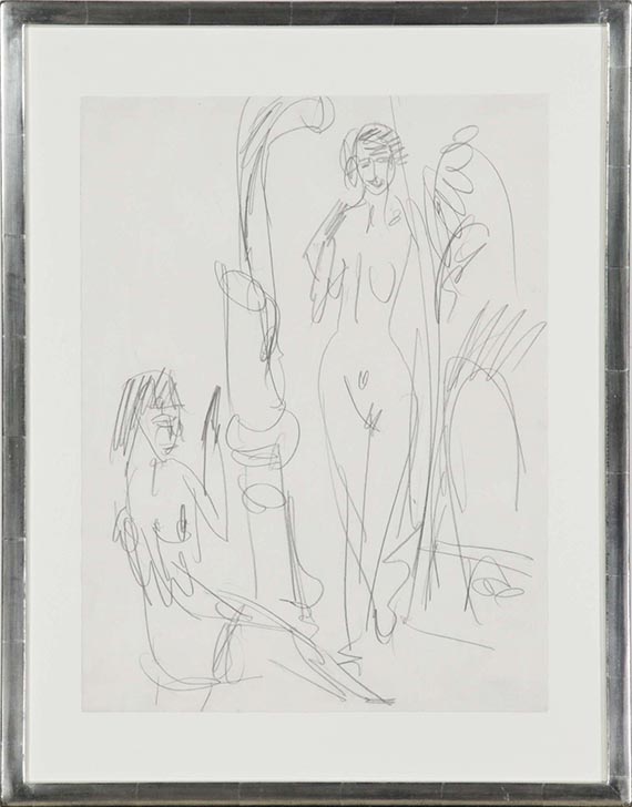 Ernst Ludwig Kirchner - Sitzender und stehender Akt am Ofen - Rahmenbild